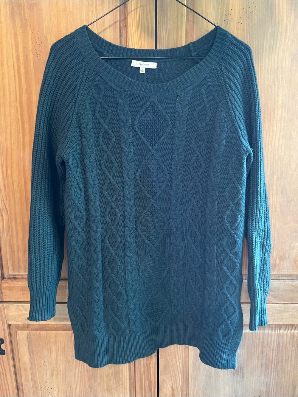 Madewell Women’s Cable Knit Sweater Forest Green Merino Wool Small Anthropologie